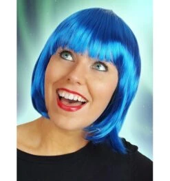 Blauwe Korte Bob Pruik Pony Carré Sophia