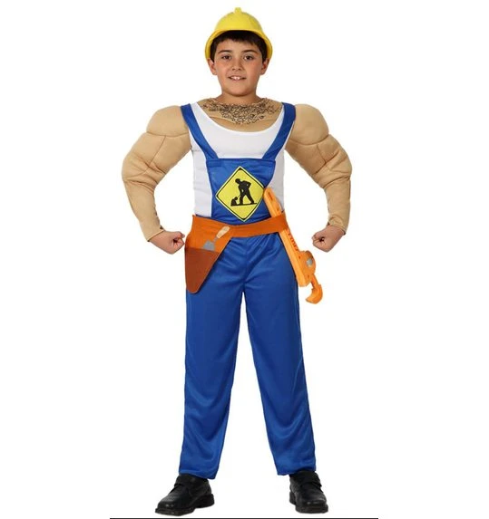 Bouwvakker Verkleed Kostuum Met Spieren 1 Bouwvakker Verkleed Kostuum Met Spieren