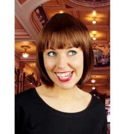 Bruine Korte Bob Pruik Pony Carré Sophia