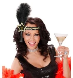 Charleston Lint Met Pluim Happy Newyear Goud-zwart