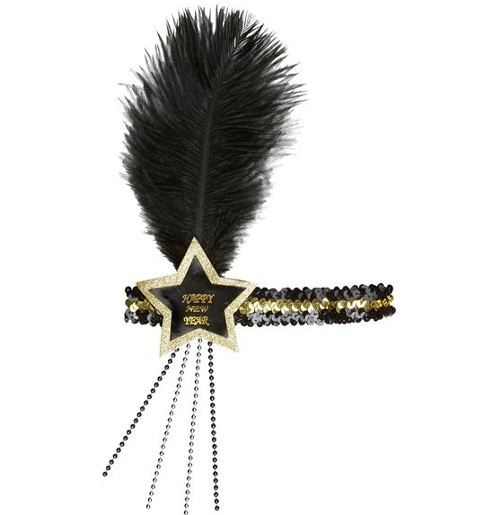 Charleston Lint Met Pluim Happy Newyear Goud-zwart 2 Charleston Lint Met Pluim Happy Newyear Goud-zwart - Afbeelding 2