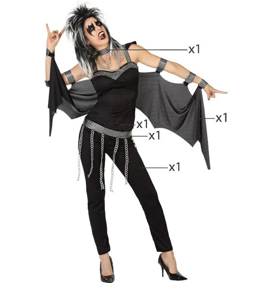 Dames Rock Chick Kostuum Kiss 1 Dames Rock Chick Kostuum Kiss