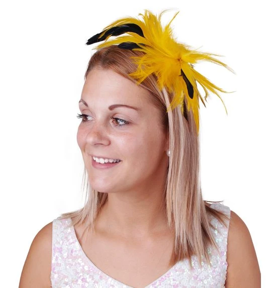 Geel Haarstukje Met Pluimen 2 Geel Haarstukje Met Pluimen - Afbeelding 2