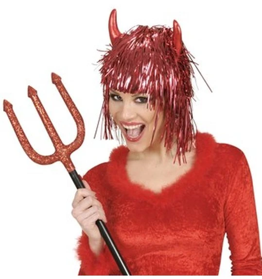 Glitter Duivel Pruik Met Hoorns 1 Glitter Duivel Pruik Met Hoorns