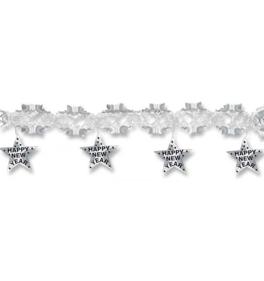 Holografische Zilveren Gelukkig Nieuwjaar Garland 1 Holografische Zilveren Gelukkig Nieuwjaar Garland