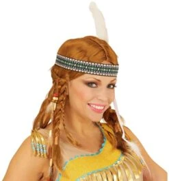 Indiaan Pruik Met Vlechten, Hoofdband En Kralen