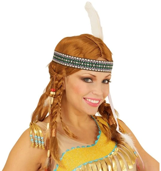 Indiaan Pruik Met Vlechten, Hoofdband En Kralen 1 Indiaan Pruik Met Vlechten, Hoofdband En Kralen