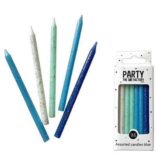 Kaarsjes Glitter Blauw Assorti (16st) 1 Kaarsjes Glitter Blauw Assorti (16st)