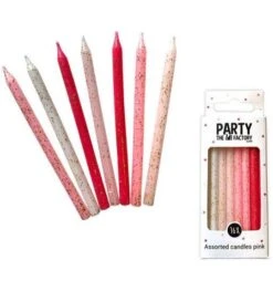 Kaarsjes Glitter Roze Assorti (16st)