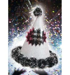 Kartonnen Happy Birthday Hoedje Glitter Luxe Zilver