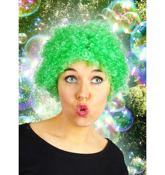 Korte Krullen Pruik Afro Groen 1 Korte Krullen Pruik Afro Groen