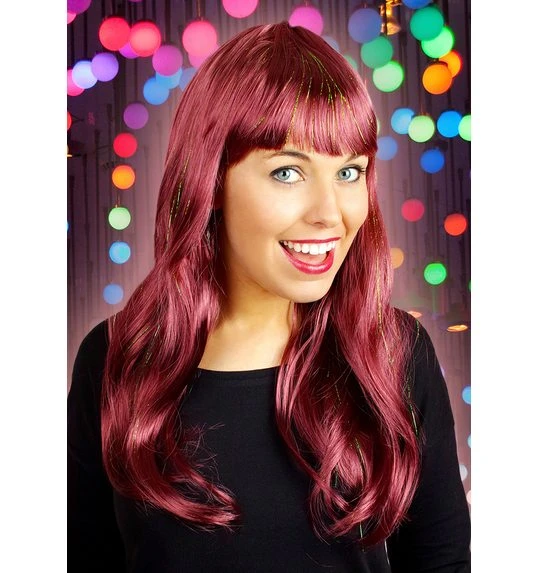 Lange Pruik Met Pony Esmeralda Bordeaux 1 Lange Pruik Met Pony Esmeralda Bordeaux