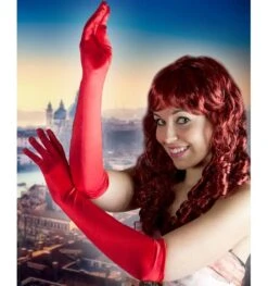 Lange Satijnen Handschoenen Shiny Rood