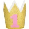 Mini Kroon Glitter 1 Jaar Roze