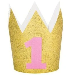 Mini Kroon Glitter 1 Jaar Roze