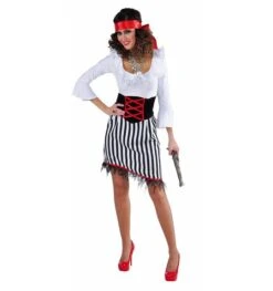 Piratendame Wit/zwart Gestreept Met Kant