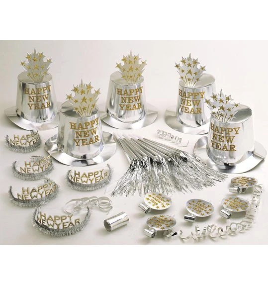 Zilveren Party Kit Gelukkig Nieuwjaar 1 Zilveren Party Kit Gelukkig Nieuwjaar
