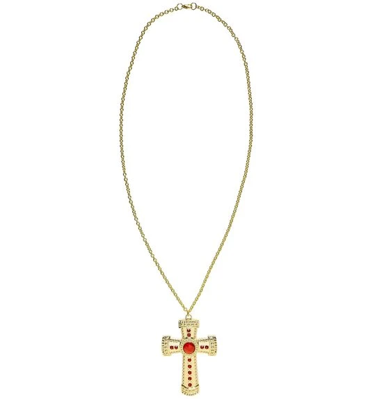 Halsketting Gouden Kruis Met Rode Steen 1 Halsketting Gouden Kruis Met Rode Steen