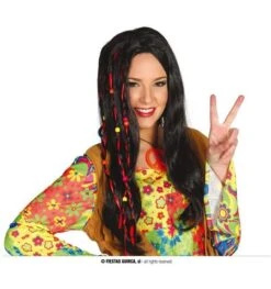 Zwarte Hippie Pruik Met Kralen